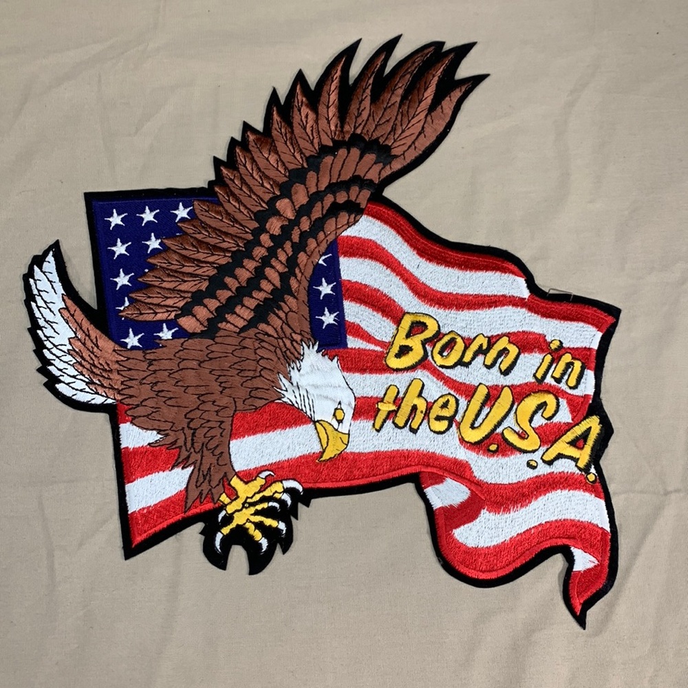NWOT LARGE BORN IN THE USA FLYING EAGLE AMERICAN FLAG MOTORCYCLE SEW ON PATCH